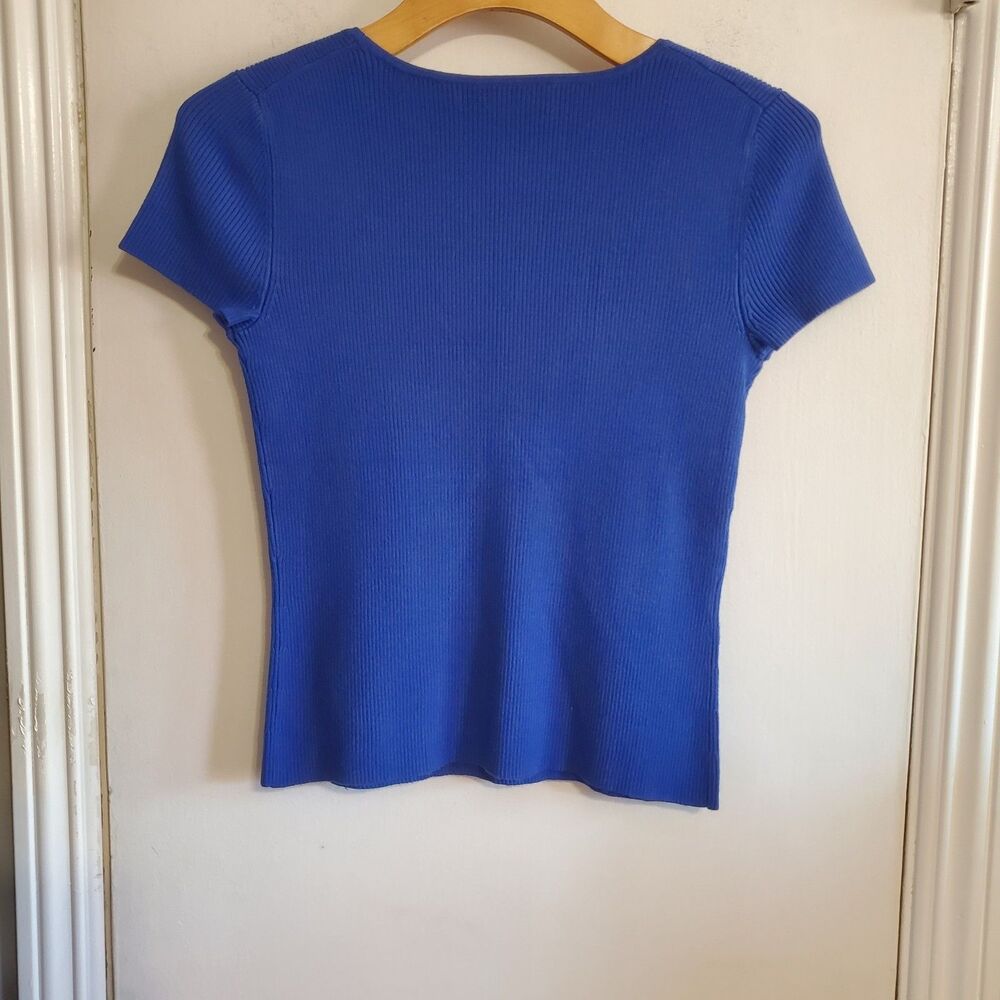 Spenser Jeremy Silk Blend Blue Ribbed Square Neck Top Size S Minimal 90s Y2K - Picture 4 of 10